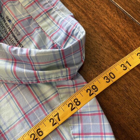 Vineyard Vines Shirt Mens XL Green Blue Red Plaid OTG Performance brrr Cooling - Picture 10 of 10